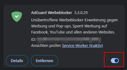 AdGuard extension toggle off